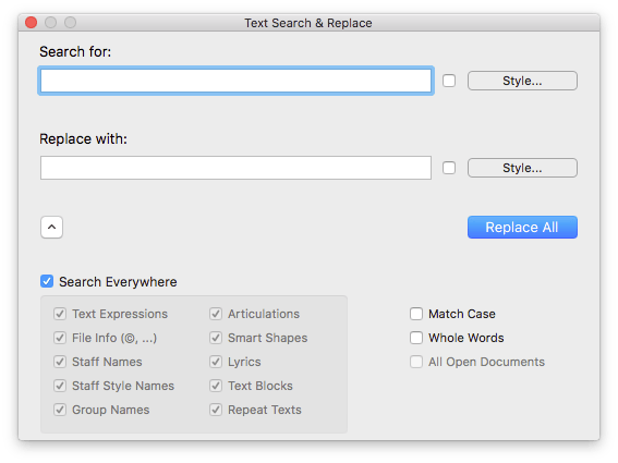 Text Search & Replace dialog box